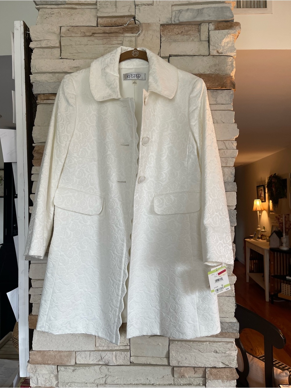 Macy's White Textured Jacquard Trench Coat